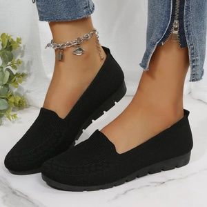 Black mesh moccasin shoes